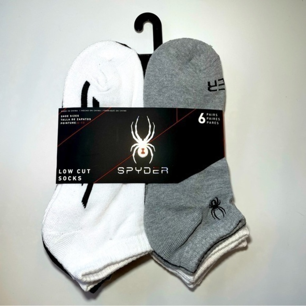 Spyder men’s low cut socks 6 pairs size 6-12 white gray black